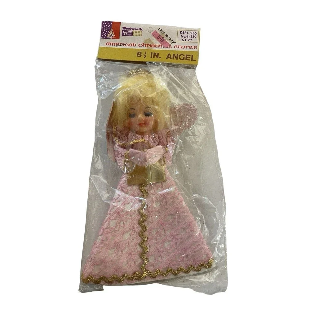 Woolco Christmas Celluloid Angel Pink MCM 8.5” Hong Kong 1960s Rare Kitsch New